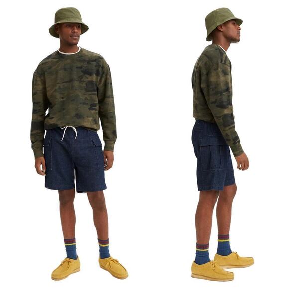 Levi's Premium Men's Cargo Denim Shorts in Beam Sea Rinse Red Tab Size Small - Picture 1 of 12